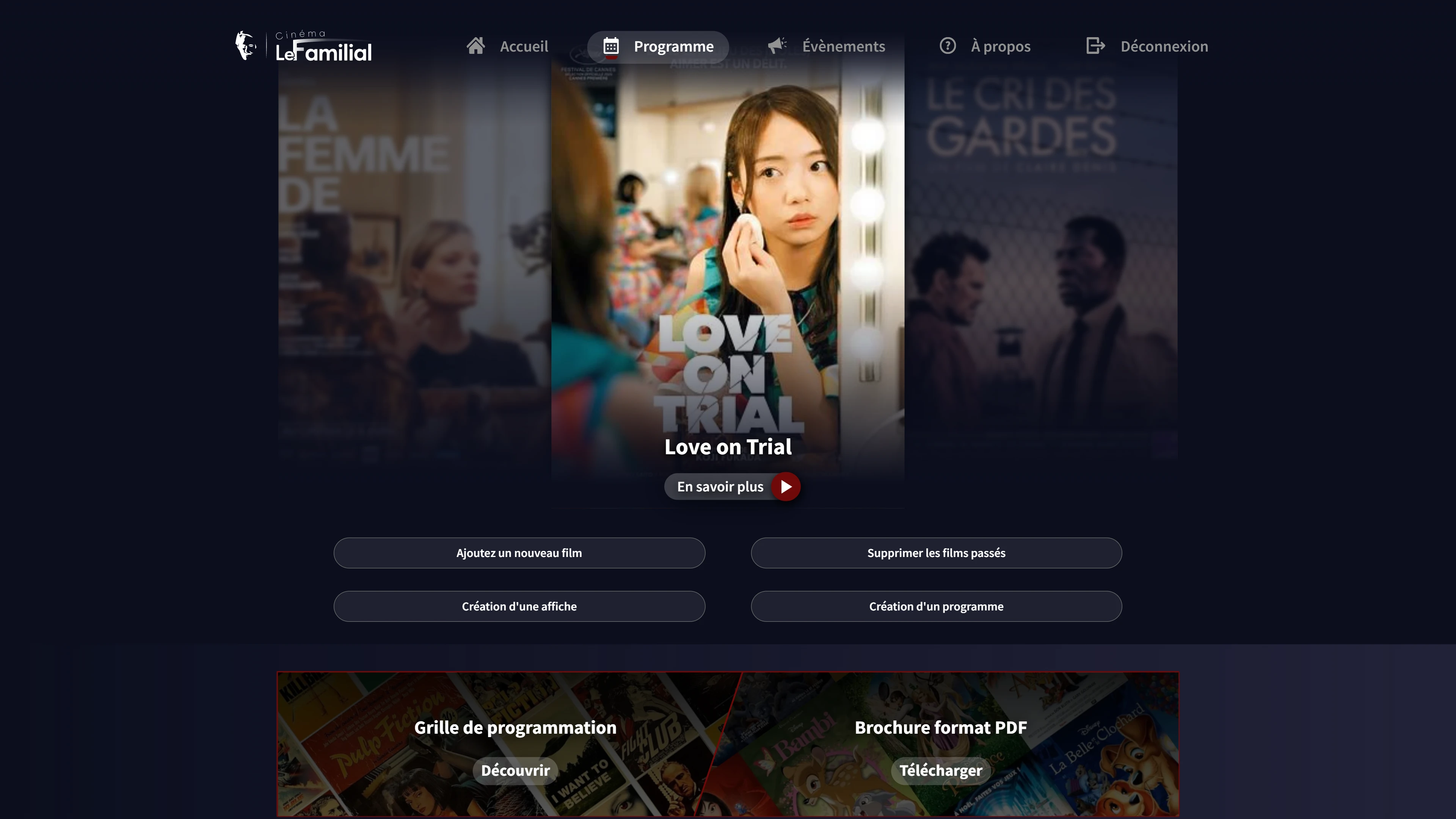 Cinema website homepage